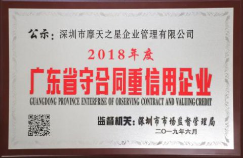 喜讯|名人堂荣获“广东省守合同重信用企业”殊荣